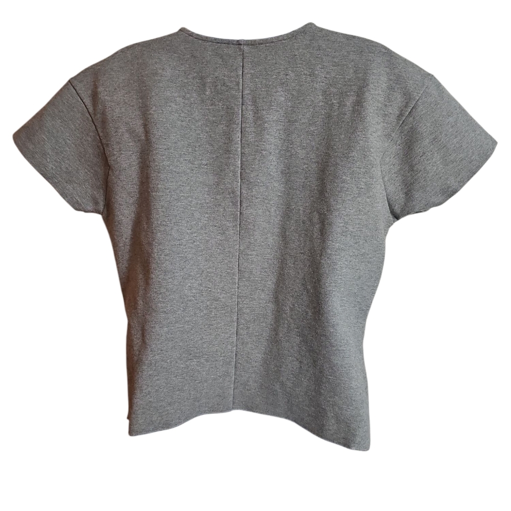 J.Crew Womens Large Peplum Top Gray Cotton Knit Short Sleeve Iconic Quiet Luxury - Picture 3 of 7